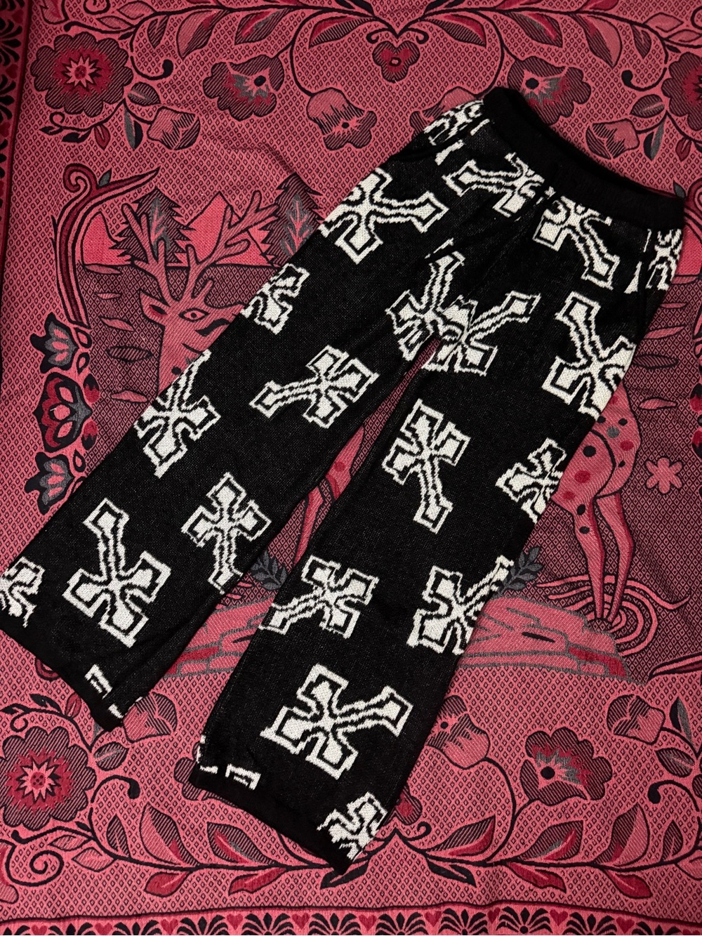 Black & White Cross Pattern Knit Joggers